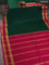 Pure mysore silk saree bottle green and pink with plain body and rettapet zari woven border