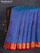 Pure kanchipuram silk saree cs blue and red with allover small zari checks and zari woven korvai border