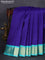 Pure kanchipuram silk saree blue and teal blue with plain body and zari woven korvai border