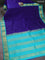 Pure kanchipuram silk saree blue and teal blue with plain body and zari woven korvai border