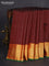 Pure kanchipuram silk saree deep maroon and green with allover zari woven stripes pattern and zari woven korvai border