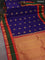 Pure kanchipuram silk saree blue and pink with peacock zari woven buttas and rettapet zari woven border