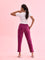 Women Solid Dark Wine Cotton Pencil Pant