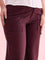 Women Solid Dark Wine Linen Cargo Pant