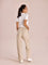 Women Light Beige Linen Cargo Pant