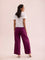 Women Medium Violet Solid Viscose Knit Mid Rise Palazzos