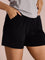 Women Solid Black Mid Rise Casual Shorts