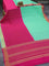 Pure mysore silk saree pink and teal green with allover zari checked pattern and zari woven border