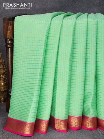 Pure mysore silk saree teal green shade and pink with allover small zari checked pattern and zari woven border