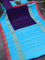 Pure mysore silk saree blue and light blue pink with plain body and long rettapet zari woven border