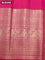 Pure gadwal silk saree green and pink with zari woven buttas and temple design long zari woven border