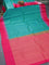 Pure kanjivaram silk saree dual shade of teal bluish green and pink with allover thread woven checked pattern and simple border & Checks