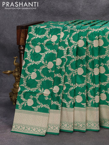 Banarasi uppada silk saree green with allover zari woven brocade weaves and zari woven border