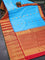 Pure gadwal silk saree light blue and red with allover zari woven buttas and temple design long annam zari woven border