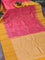 Pure soft silk saree dual shade of pinkish orange and mustard yellow with allover silver zari woven brocade weaves and silver zari woven border