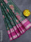 Banarasi kota saree green and purple with floral digital prints & zari stripes pattern and temple design rettapet zari woven border