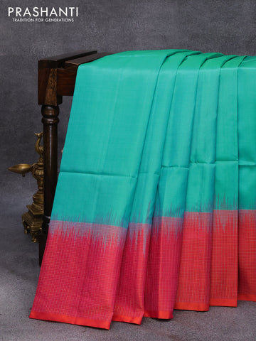 Pure soft silk saree teal blue and dual shade of pink with plain body and long zari woven border