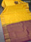 Pure kanjivaram silk saree yellow and deep purple with allover zari weaves and zari woven border