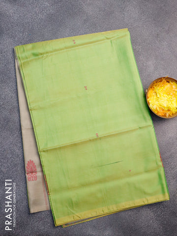 Banana pith saree dual shade of light green and grey with thread woven buttas in borderless style with blouse