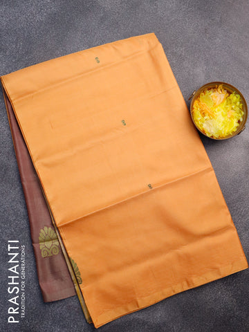 Banana pith saree mango yellow and dual shade of maroon with thread woven buttas in borderless style with blouse