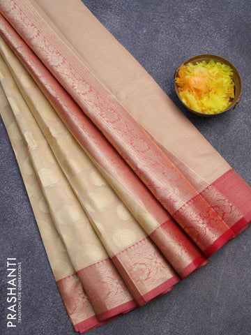 Banarasi kota saree cream and maroon with zari woven buttas and zari woven border