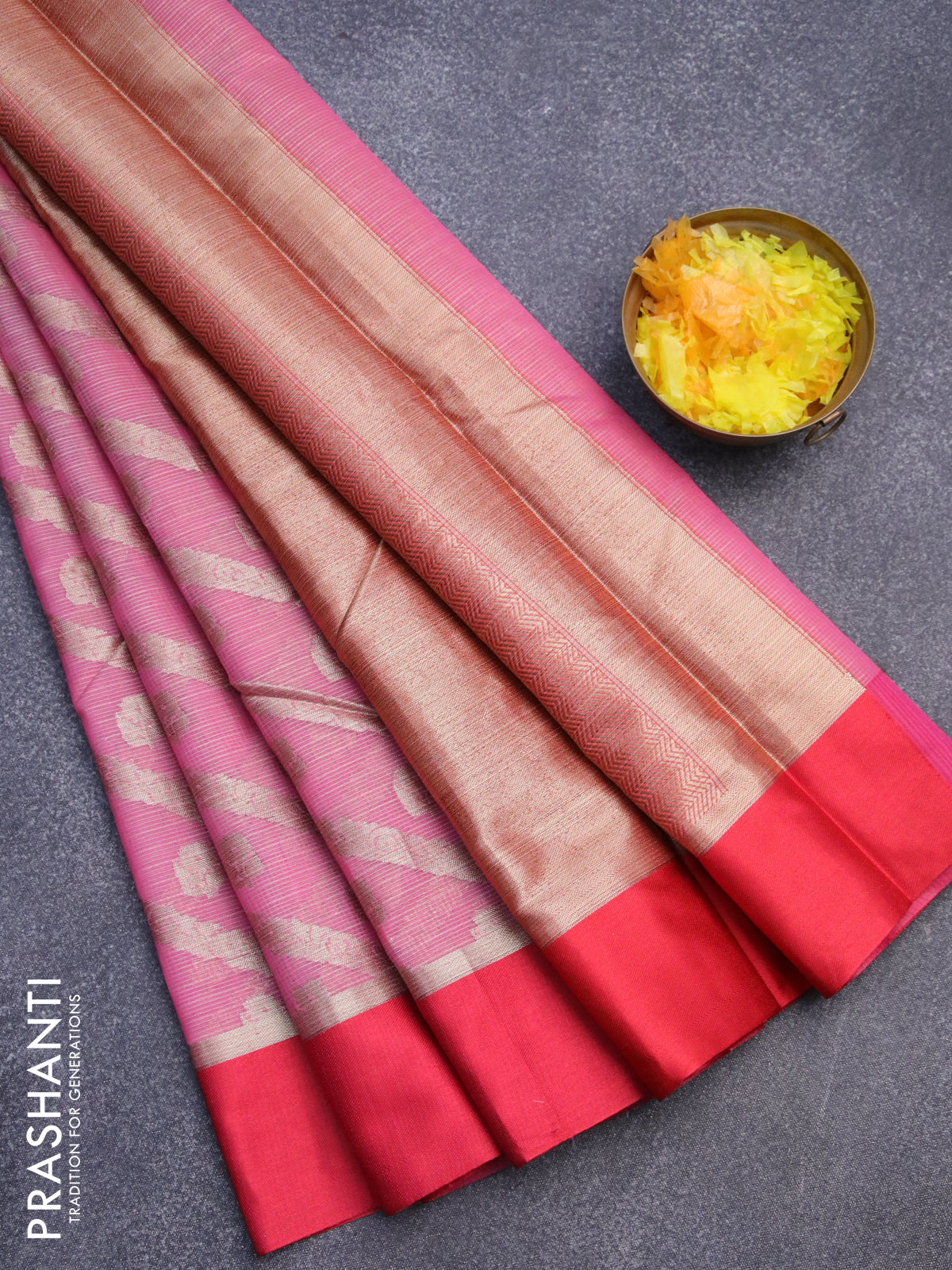 Banarasi kota saree pink shade and maroon with allover zari weaves & buttas and zari woven simple border