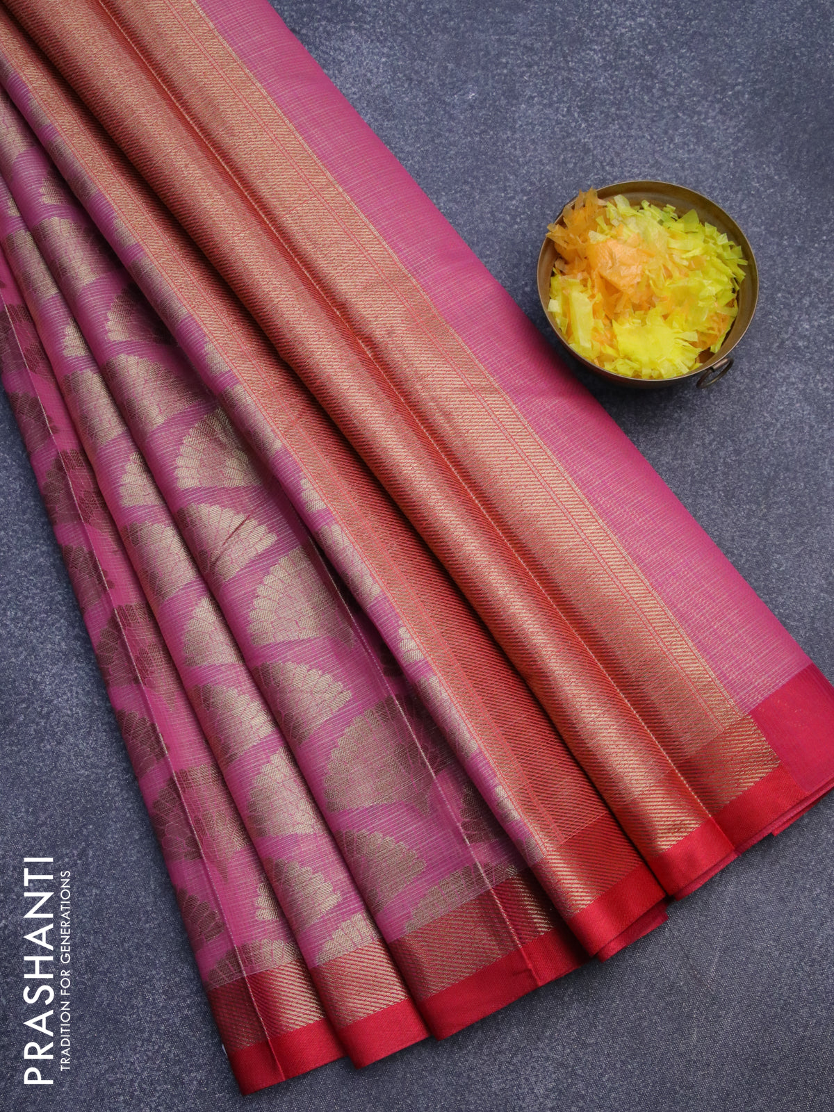 Banarasi kota saree magenta pink and maroon with zari woven buttas and zari woven simple border