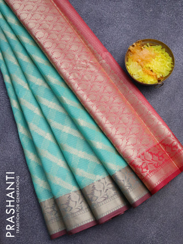 Banarasi kota saree teal blue and maroon with allover zari weaves and zari woven border