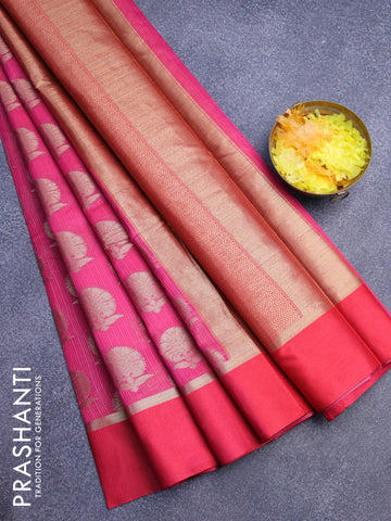 Banarasi kota saree magenta pink and maroon with zari woven buttas and zari woven simple border