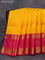 Pure kanjivaram silk saree mango yellow and pink with allover zari woven annam buttas and long rich zari woven korvai border butta style