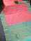 Pure kanjivaram silk saree peach pink and teal blue with paisley zari woven buttas and rich annam zari woven border butta style