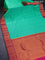 Pure kanjivaram silk saree teal green and pink with plain body and rich zari woven border plain body