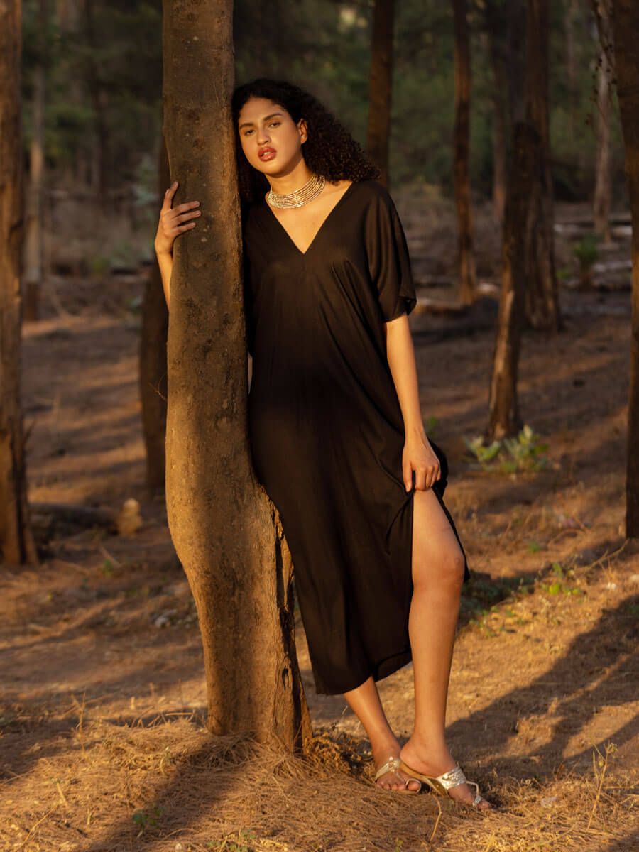 Maya Black Kaftan Dress