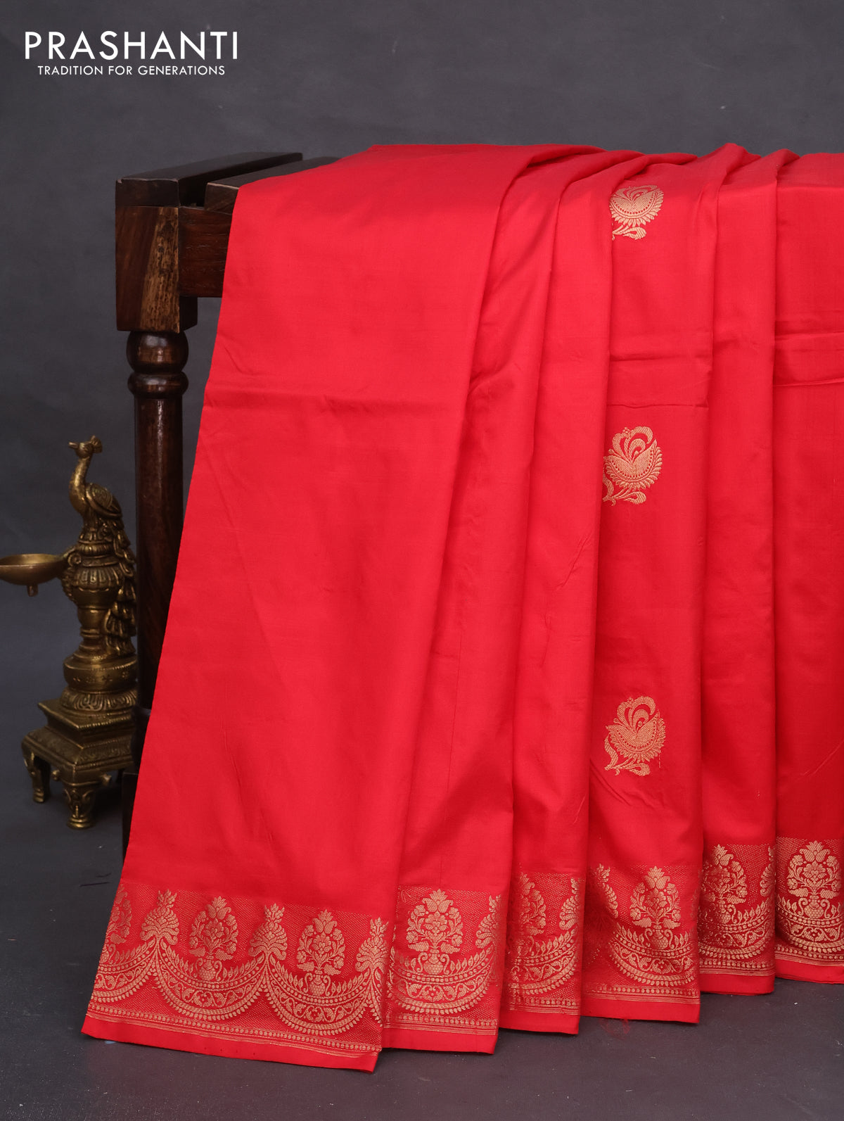 Banarasi katan silk saree red with zari woven buttas and zari woven border