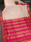 10 Yards pure kanchipuram silk saree cream and pink with plain body and zari woven korvai border