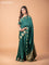 Banarasi crepe saree green with stripes pattern and mirror work & banarasi style border
