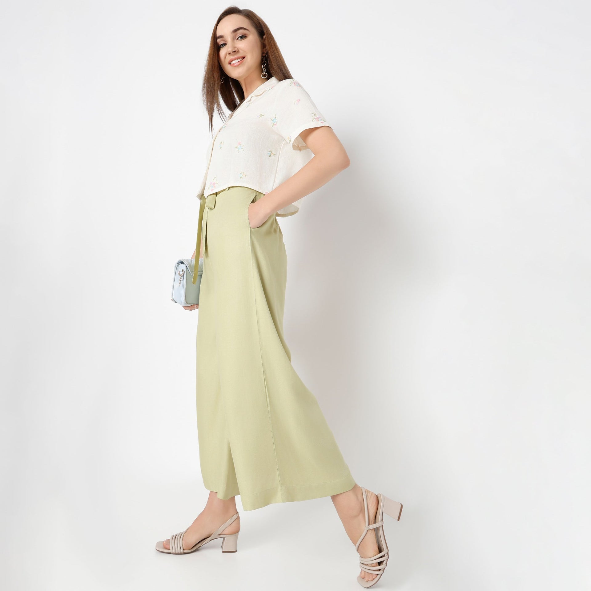 Ankle Length Flare Fit Solid Culottes