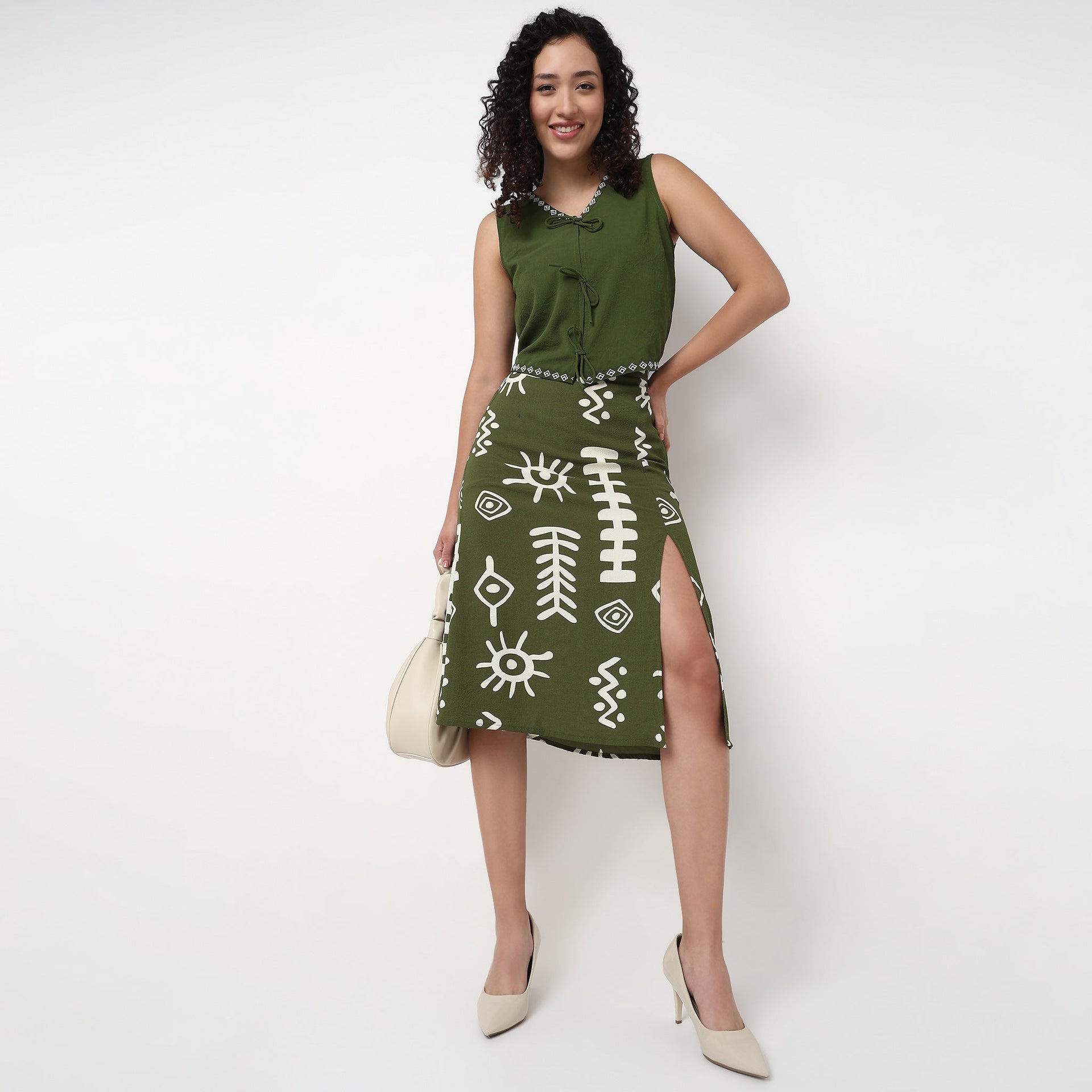 A-Line Printed Skirt with Slit