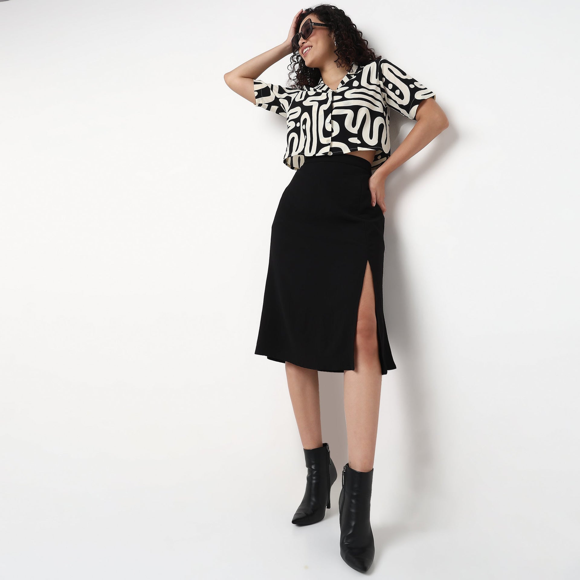 A-Line Printed Skirt with Slit