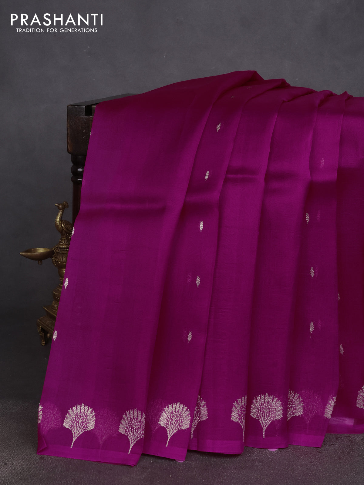 Banarasi organza silk saree pink with zari woven floral buttas and zari woven butta border