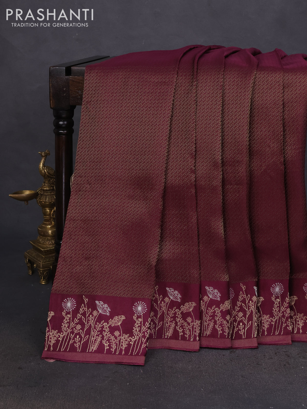 Banarasi mushru silk saree wine shade with allover zari weaves and zari woven border