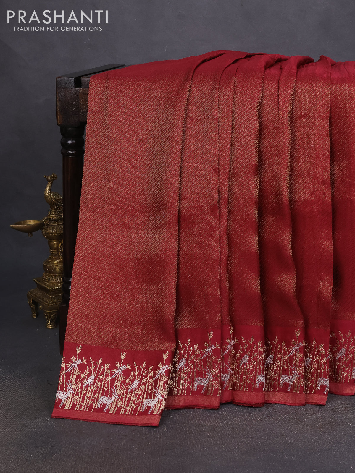 Banarasi mushru silk saree maroon with allover zari weaves and zari woven border