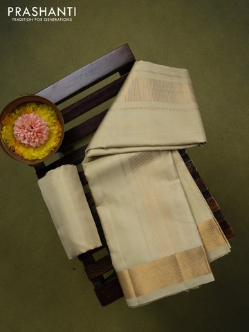 9x5 Pure silk dhoti and matching shirt bit cream with zari woven border