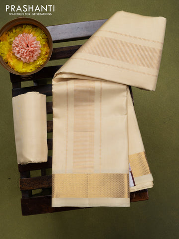 9x5 Pure silk dhoti and matching shirt bit cream with zari woven border