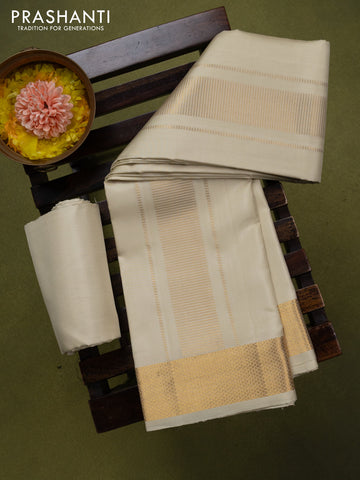 9x5 Pure silk dhoti and matching shirt bit cream with zari woven border
