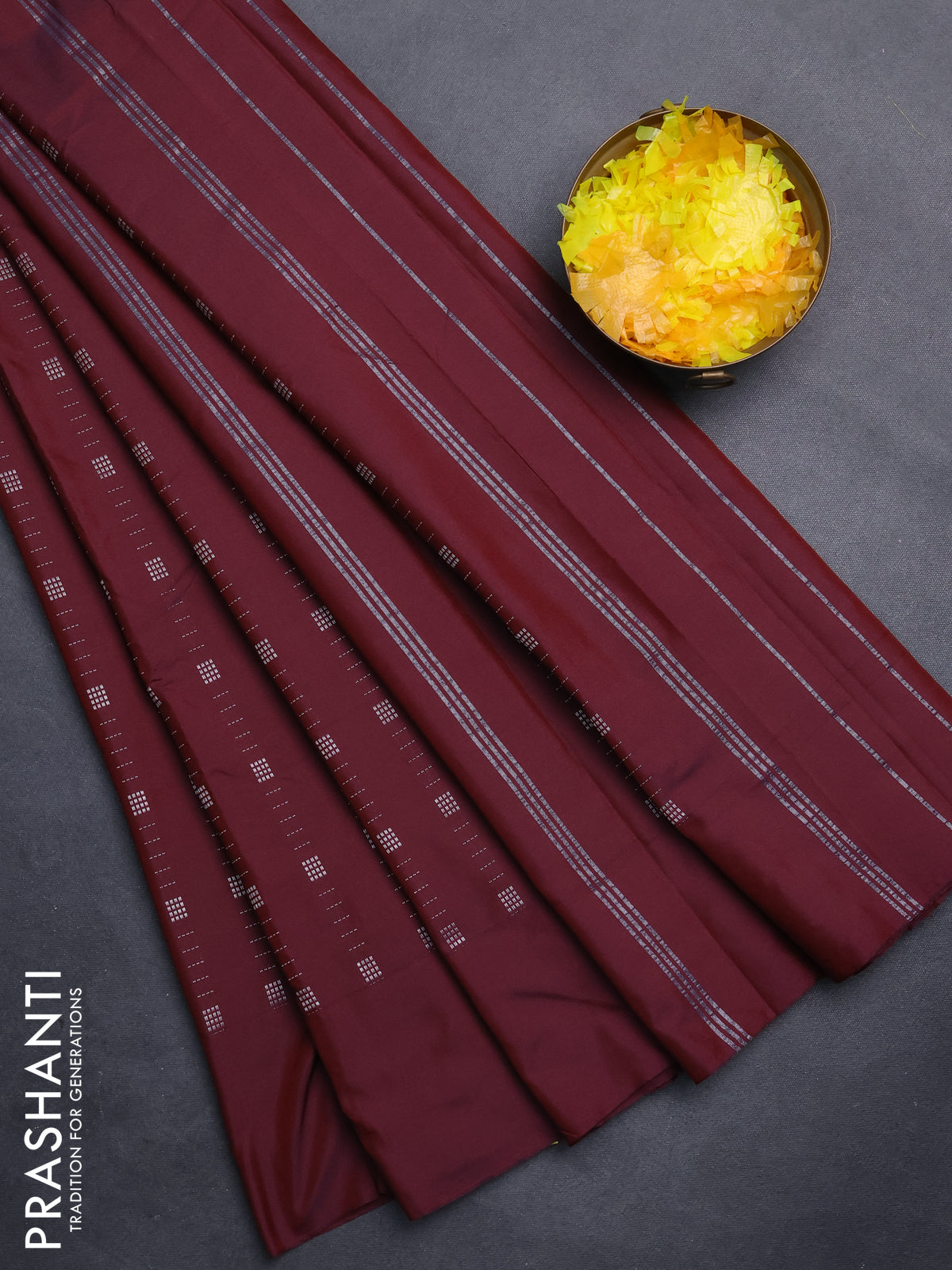 Arani semi silk saree deep maroon with allover zari weaves in borderless style