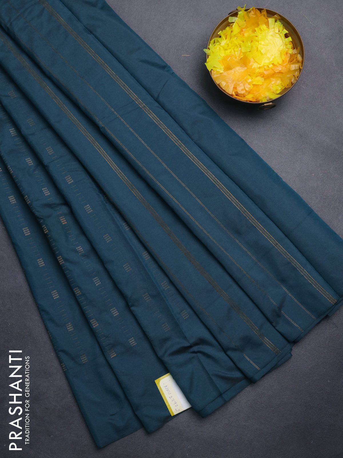 Arani semi silk saree peacock green with allover zari weaves in borderless style