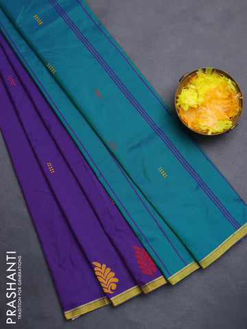 Arani semi silk saree deep violet and dual shade of green with thread woven buttas and piping border