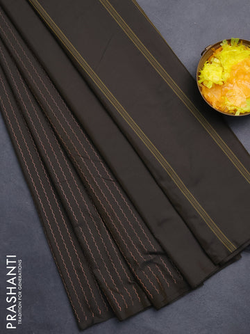 Arani semi silk saree deep coffee brown with allover copper zari weaves in borderless style