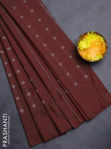 Arani semi silk saree rustic brown with silver zari woven buttas in borderless style
